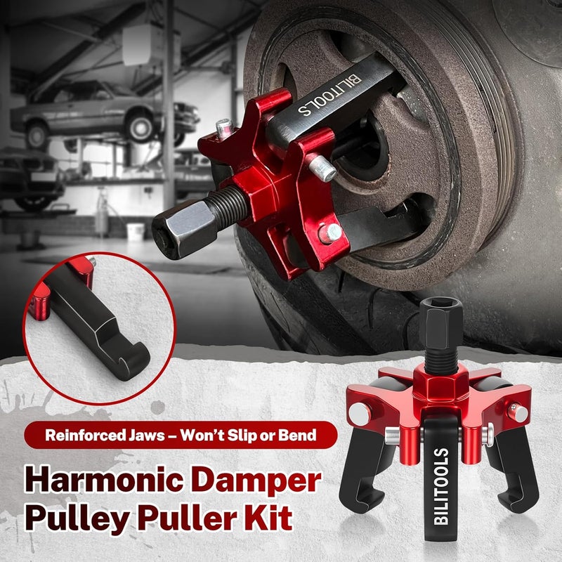 BILITOOLS Harmonic Balancer Puller Set, Upgraded 3-Jaw Pulley Puller with Holding Tool for Removing Harmonic Damper Balancers Compatible with Chevy, GM, Chrysler, Ford etc. - Image 5